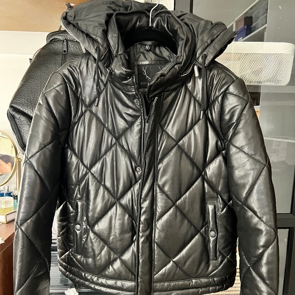 Bod & Christensen Hooded Leather Puffer Jacket - Size L - Picture 1 of 10